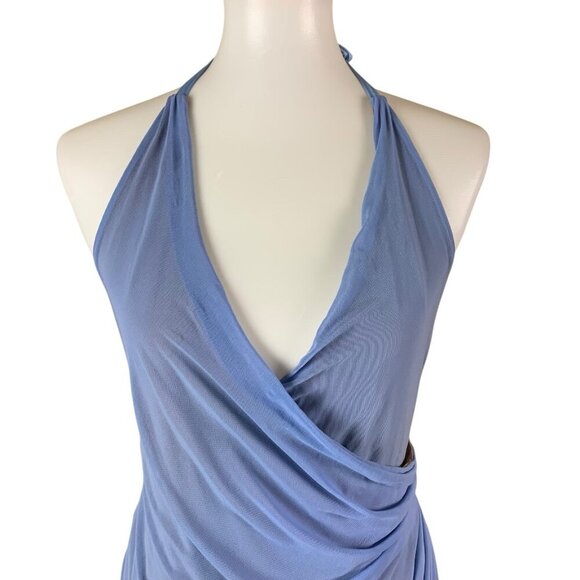 Majorelle Juliet Blue Ruched Halter Mini Dress Sleeveless Backless Bodycon Large - Picture 5 of 11